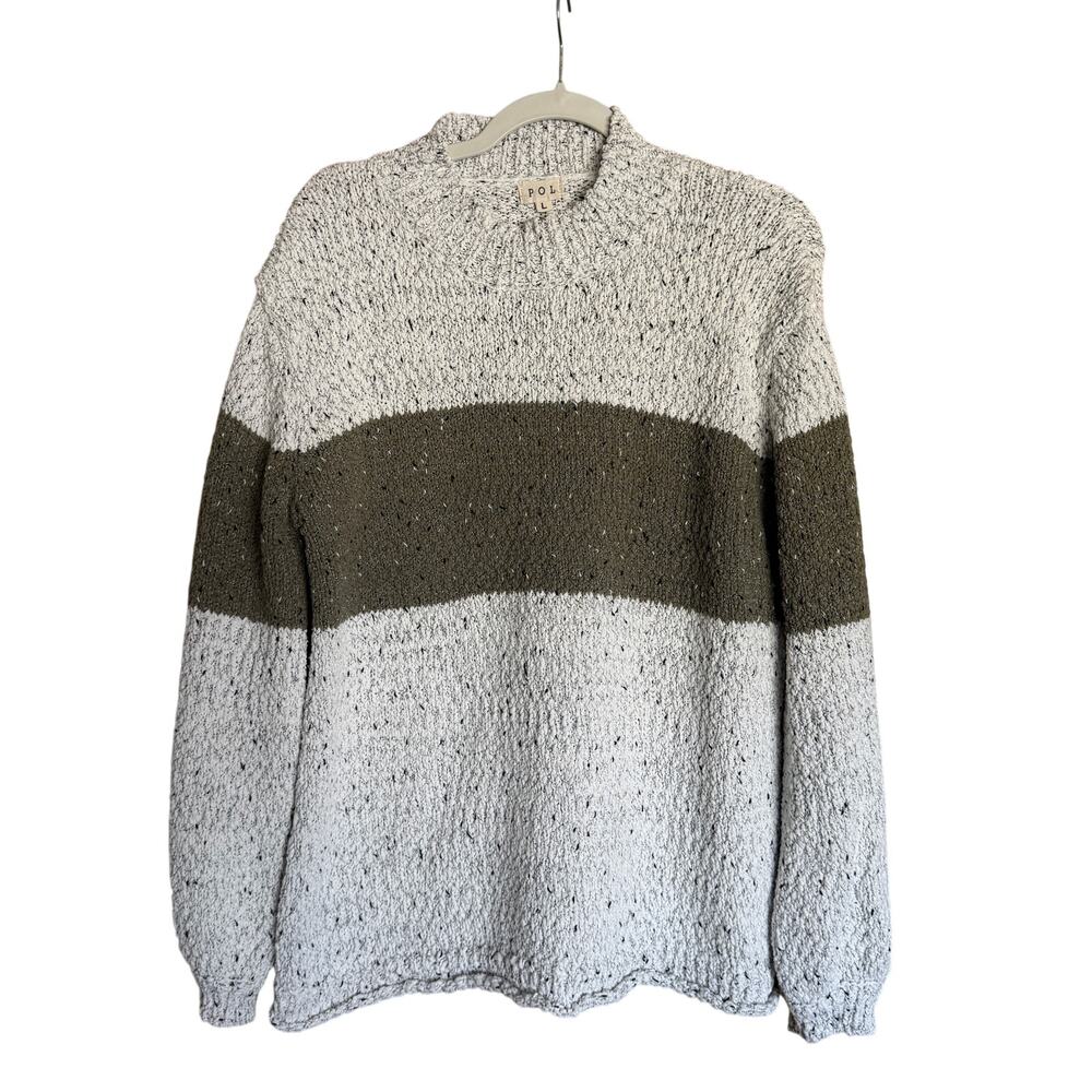 POL Green And Gray Chunky Knit Long Sleeve Mockneck Oversized Sweater Size M/L